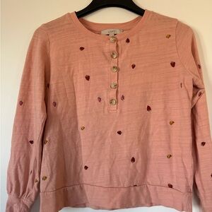 LOFT Blush shirt with embroidered strawberries